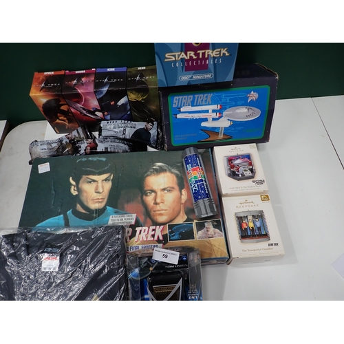 59 - Star trek board game, 4 star trek collectable cups, 3D glasses and other star trek collectables