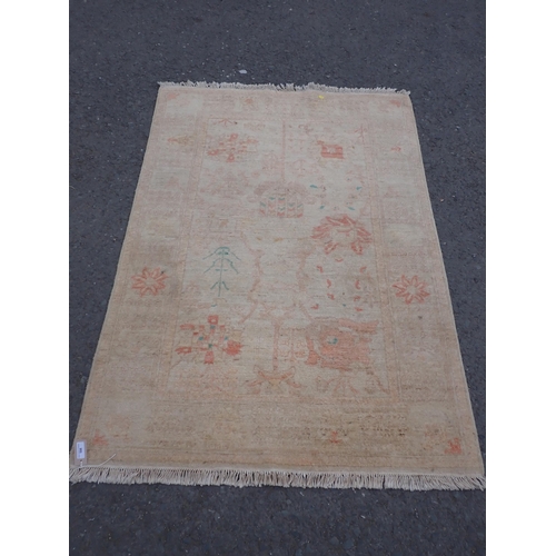 598 - A cream ground Rug with stylised floral design 6ft L x 3ft 11in W, a bordered Chinese style rug with... 