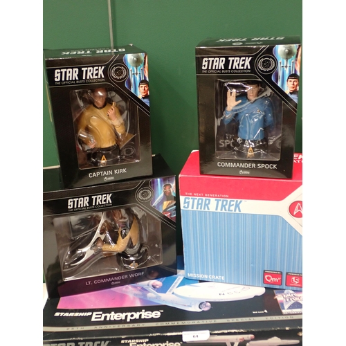 64 - Various Star Trek, Captain Kirk, Commander Spock, LT Commander Worf Figures, Star Ship Enterprise an... 