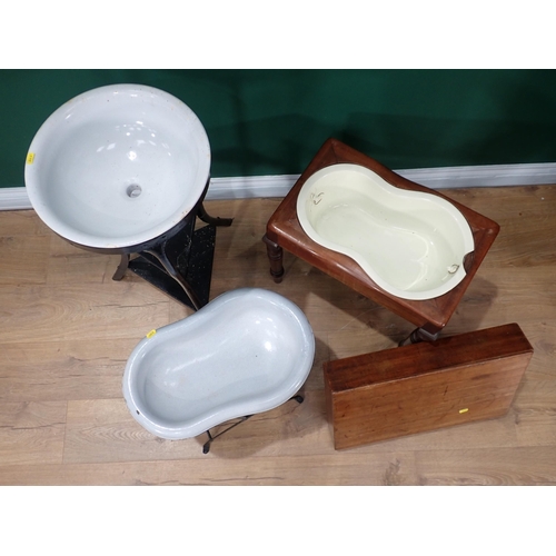 670 - A Victorian mahogany Commode, a metal Washstand and another Bed Pan