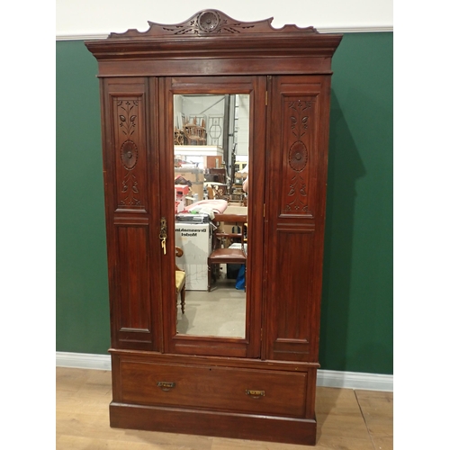 682 - A Victorian walnut single mirror door Wardrobe fitted drawer to base 7ft 2in H x 4ft W