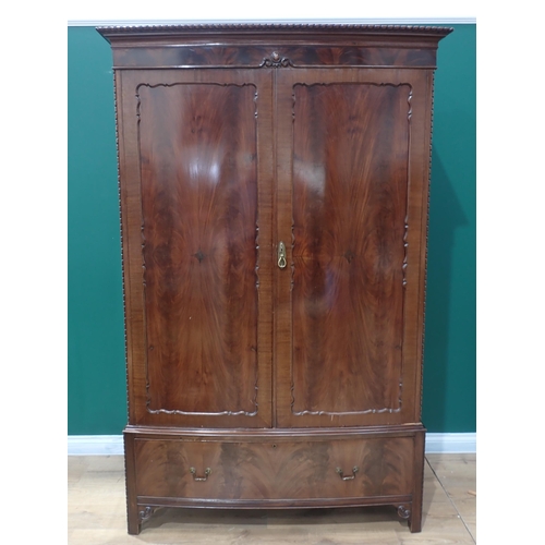 683 - A Georgian style mahogany bow fronted Wardrobe fitted pair of shaped fielded doors above drawer 6ft ... 