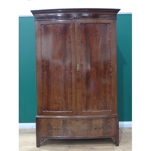 683 - A Georgian style mahogany bow fronted Wardrobe fitted pair of shaped fielded doors above drawer 6ft ... 