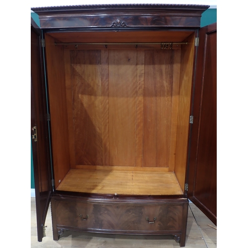 683 - A Georgian style mahogany bow fronted Wardrobe fitted pair of shaped fielded doors above drawer 6ft ... 