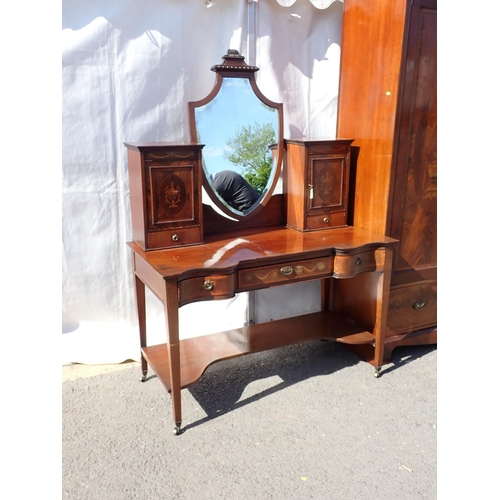 702 - A 19th Century flame mahogany and urn inlaid Triple Wardrobe 7ft 10in H x 6ft 4in W and Dressing Tab... 