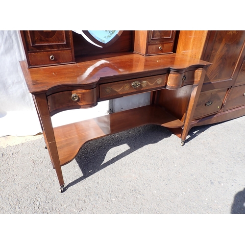 702 - A 19th Century flame mahogany and urn inlaid Triple Wardrobe 7ft 10in H x 6ft 4in W and Dressing Tab... 