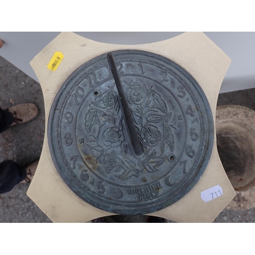 711 - A cherub Bird Bath, a modern garden Sun Dial, and a pair of composite Garden Urns