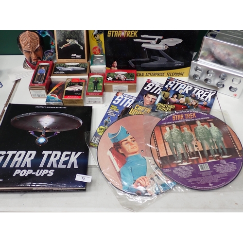 72 - Various Star Trek Collectables, Star Trek series DVDs, U.S.S. Enterprise Telephone, etc.