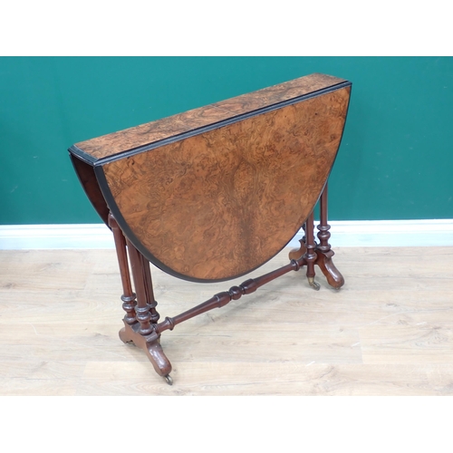 601 - A Victorian burr walnut Sutherland Table on turned supports 2ft 11in W x 2ft 4in H