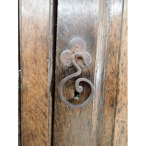 752 - An 18th Century oak Cwpwrydd deuddarn fitted pair of cupid's bow fielded panel doors to upper sectio... 