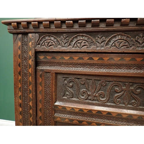 753 - A Charles I and later oak Court Cupboard, the upper section fitted pair of cupboard doors, the inlai... 