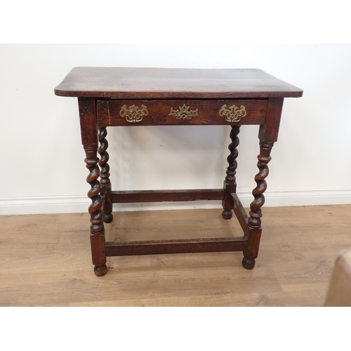 759 - An early 18th Century oak Side Table with rounded corners fitted single frieze drawer mounted upon b... 