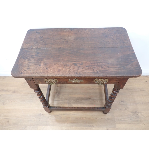 759 - An early 18th Century oak Side Table with rounded corners fitted single frieze drawer mounted upon b... 