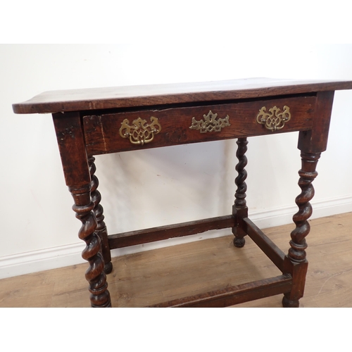 759 - An early 18th Century oak Side Table with rounded corners fitted single frieze drawer mounted upon b... 