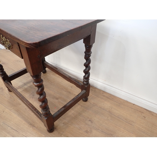 759 - An early 18th Century oak Side Table with rounded corners fitted single frieze drawer mounted upon b... 