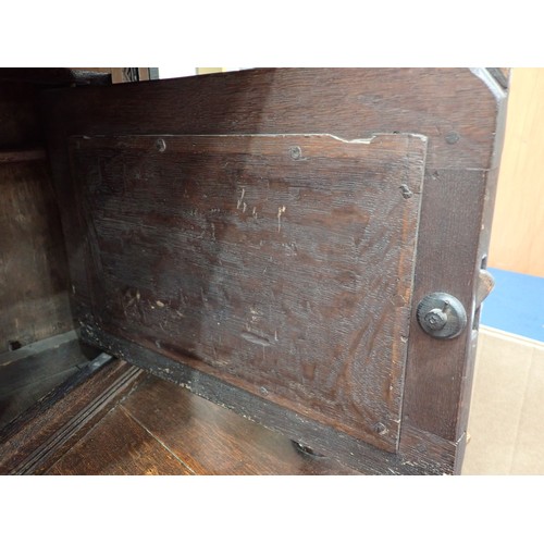 753 - A Charles I and later oak Court Cupboard, the upper section fitted pair of cupboard doors, the inlai... 