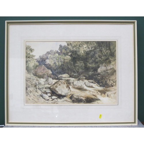 253 - WILLIAM WEST (1801-1861). A Rocky River Torrent, signed and dated 1848, watercolour, 15 x 22in; toge... 