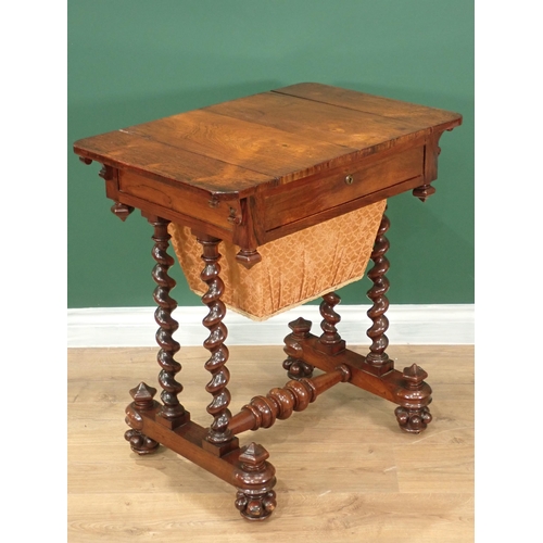 346 - A 19th Century rosewood Games/Work Table, the chequers sliding out to reveal a backgammon board with... 