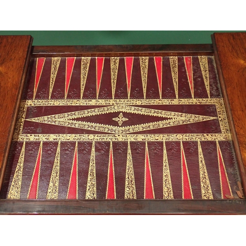 346 - A 19th Century rosewood Games/Work Table, the chequers sliding out to reveal a backgammon board with... 