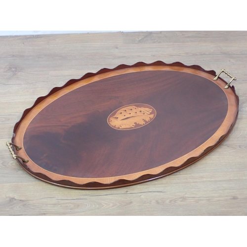 378 - An Edwardian inlaid mahogany two handled Tea Tray with shaped gallery edge, fitted two brass handles... 