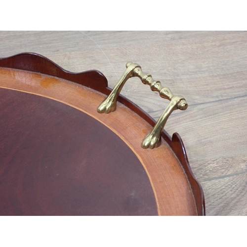 378 - An Edwardian inlaid mahogany two handled Tea Tray with shaped gallery edge, fitted two brass handles... 