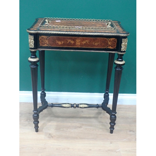 382 - A 19th Century French marquetry Jardiniere Stand with ebonised borders and gilt metal mounts, having... 