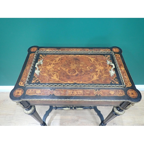 382 - A 19th Century French marquetry Jardiniere Stand with ebonised borders and gilt metal mounts, having... 