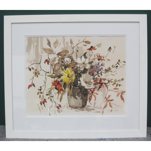 246 - MARJORIE BEST. Flowers and Berries in a Vase, signed, watercolour, 14 x 18in