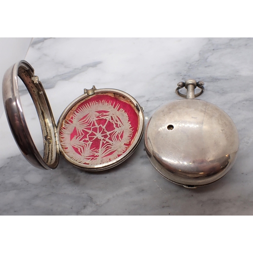 10 - An early 19th Century silver pair cased key wind Pocket Watch the white enamel dial with arabic nume... 