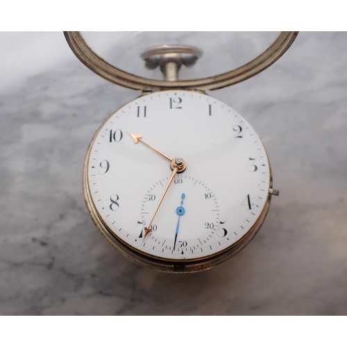 10 - An early 19th Century silver pair cased key wind Pocket Watch the white enamel dial with arabic nume... 