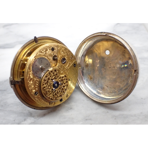 10 - An early 19th Century silver pair cased key wind Pocket Watch the white enamel dial with arabic nume... 