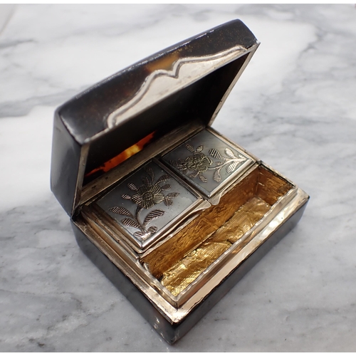 134 - A Continental rectangular Snuff Box the hinged lid with mother of pearl inlaid castle and flowers wi... 