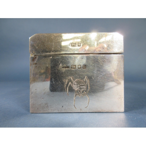 141 - A George VI silver Money Box engraved Little Miss Muffet with spiders, etc, London 1939