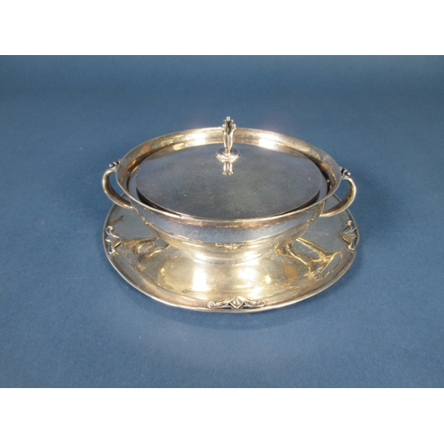 143 - A Danish silver two-handled Bowl, Cover, liner and Stand, import mark London 1927, maker: Georg Jens... 