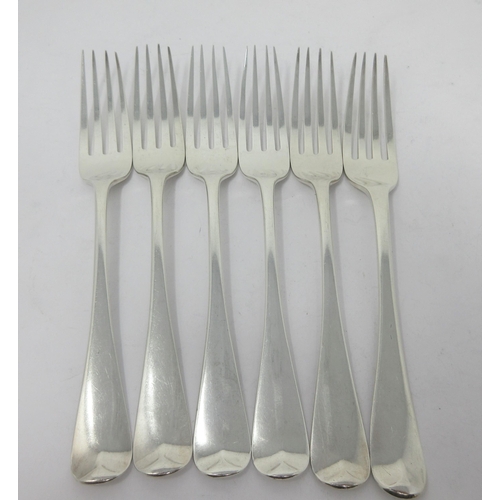 153 - Six George III silver Dinner Forks, Old English pattern, engraved crests, London 1808/10