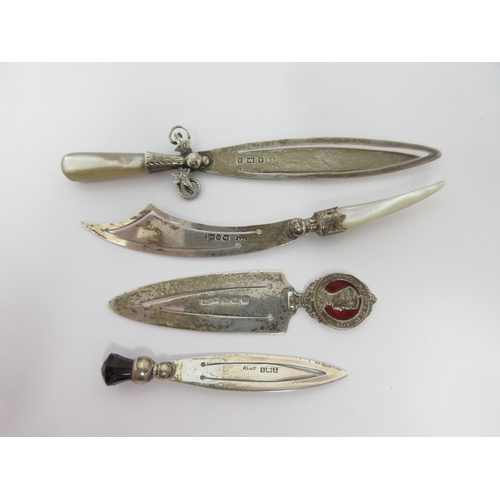 164 - A Victorian silver Bookmark in the form of a cutlass, Birmingham 1895, another, Birmingham 1900, and... 