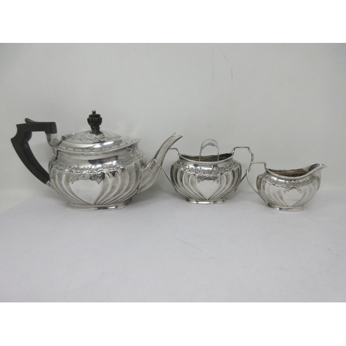 177 - A Victorian silver three-piece Tea Service with gadroon embossing, floral and leafage friezes, Sheff... 