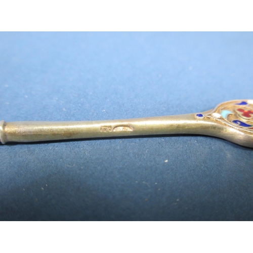 184 - A Russian silver and enamel Fork with spiral stem, blue, red and turquoise decoration, 8in