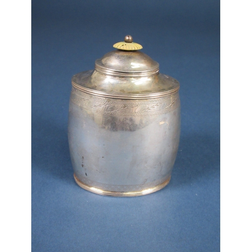 187 - A 19th Century Danish silver oval Tea Caddy and Cover engraved bright-cut friezes and initials EB, C... 