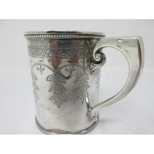 199 - A Victorian silver Christening Mug engraved pendant floral swags, beaded rim, Birmingham 1884