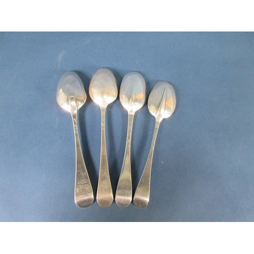 223 - Four Georgian silver bottom-marked Table Spoons, Hanoverian pattern, two with rat tail bowls