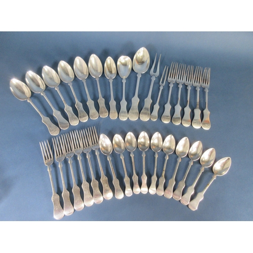 226 - A part Set of Austro-Hungarian silver Cutlery shaped fiddle pattern, viz: six Dessert Forks, six Tab... 