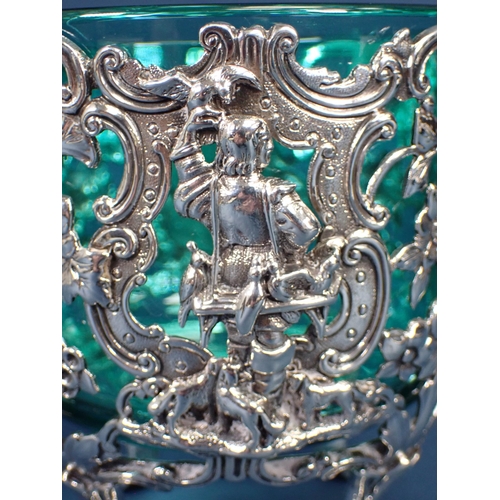 229 - A Victorian silver Sugar or Preserve Bowl finely embossed hunter with falcons and dogs, floral pierc... 