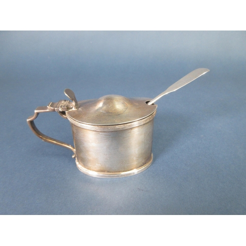 236 - A George III silver oval Mustard Pot with hinged lid and blue glass liner, London 1788 and a silver ... 