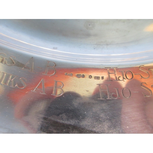 245 - A Swedish silver shaped circular Salver engraved transport system and inscription dated 1936, 14½ in... 