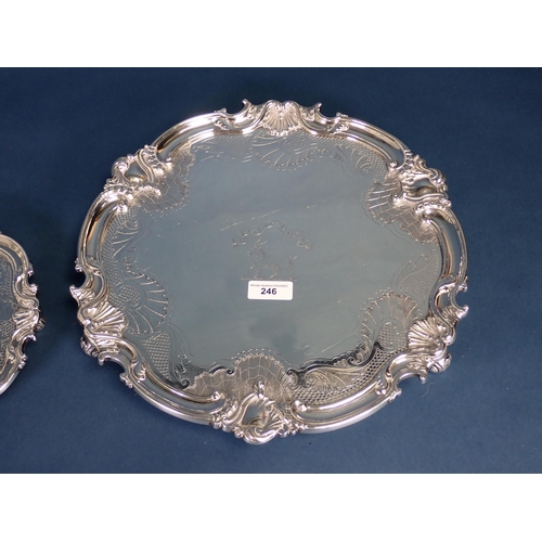 246 - A Victorian silver Salver and matching Waiter of shaped circular form having scallop and scroll bord... 