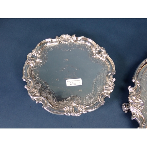 246 - A Victorian silver Salver and matching Waiter of shaped circular form having scallop and scroll bord... 