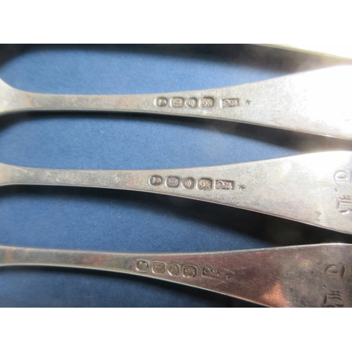 248 - A matched part Set of antique silver Cutlery, Old English pattern, engraved initials T.B., viz: twel... 