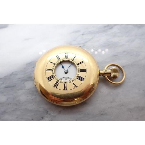 4 - An early 20th Century 18ct gold cased Half-Hunter Pocket Watch the white enamel dial with roman nume... 