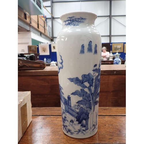 412 - A Chinese blue and white Vase, decorated dragons and trees in a landscape, 13in H, and a Chinese blu... 